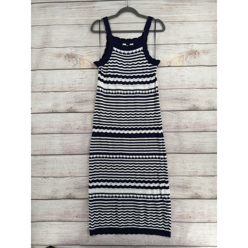 Joie Stiped Knit Sweater Tank Maxi Dress Womens Large Blue White‎